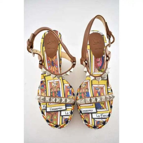 Christian Louboutin Pyraclou 110 Tarot Card Platform Wedge Sandal Heel Pump 39 - Picture 7 of 12